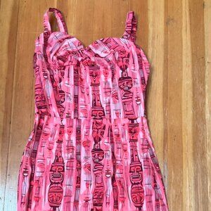 Blushing Tiki Evie Wiggle Dress Pinup Rockabilly Tiki Print Women's Small